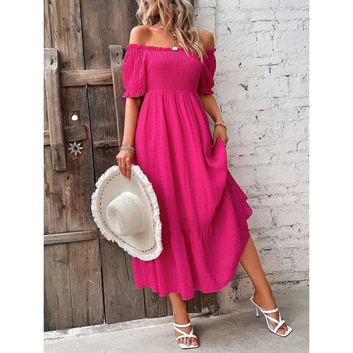 Damen Off-Shoulder Maxikleid mit voluminösen Ärmeln und fließendem Schnitt Drune