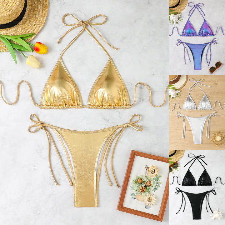 Damen Triangel-Bikini-Set mit hohen Beinausschnitten und verstellbaren Trägern Drune