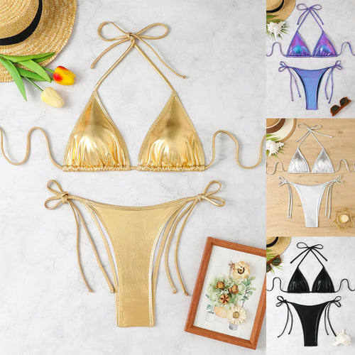 Damen Triangel-Bikini-Set mit hohen Beinausschnitten und verstellbaren Trägern Drune