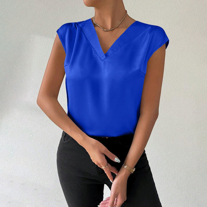 Damen Satinbluse mit modernem V-Ausschnitt und eleganten kurzen Ärmeln Drune