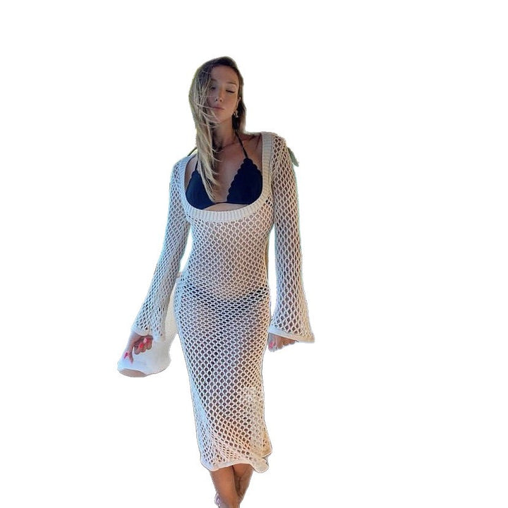 Damen Elegantes Netzkleid mit langen Ärmeln Drune