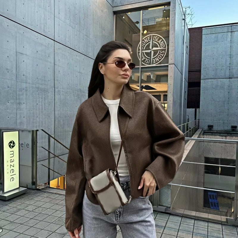 Damen Modische Kurzjacke mit voluminösen Ärmeln und lässigem Schnitt Drune