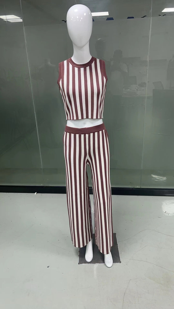 Damen lässiger Jumpsuit mit gestreiftem Design und hohem Bund Drune