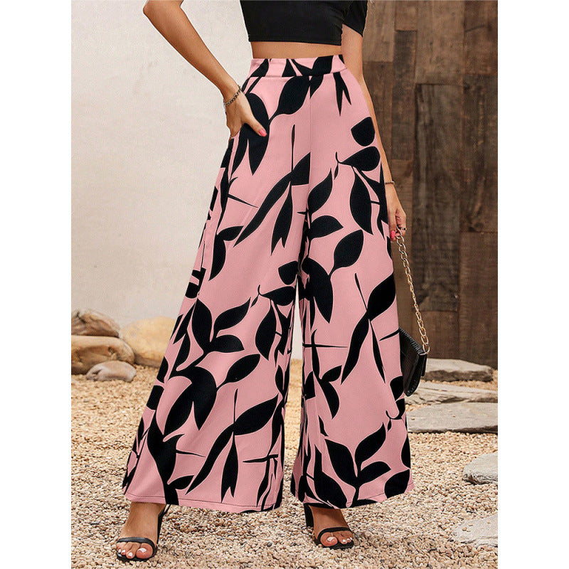 Damen Weite-Hosen mit Blattmuster Drune
