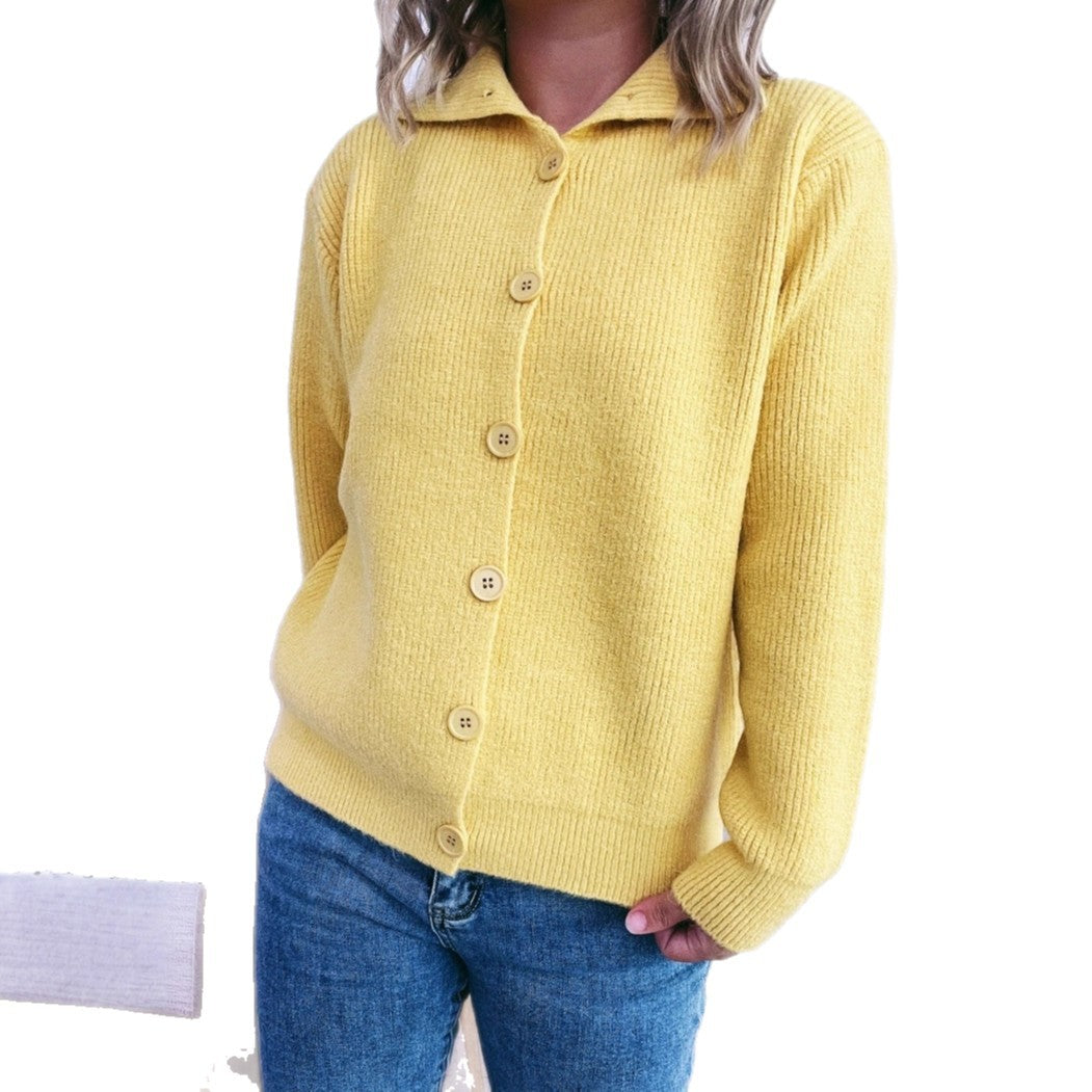 Damen gemütliche Strickjacke mit Kragen und Knopfverschluss Drune