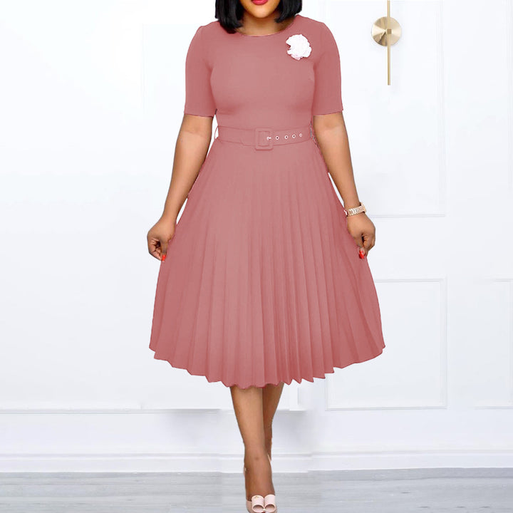 Damen Plissiertes Kleid mit Taillengürtel und eleganter Silhouette Drune