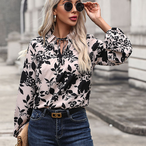 Damen Bluse mit dekorativem Knotendetail und modernen Blumenmustern Drune