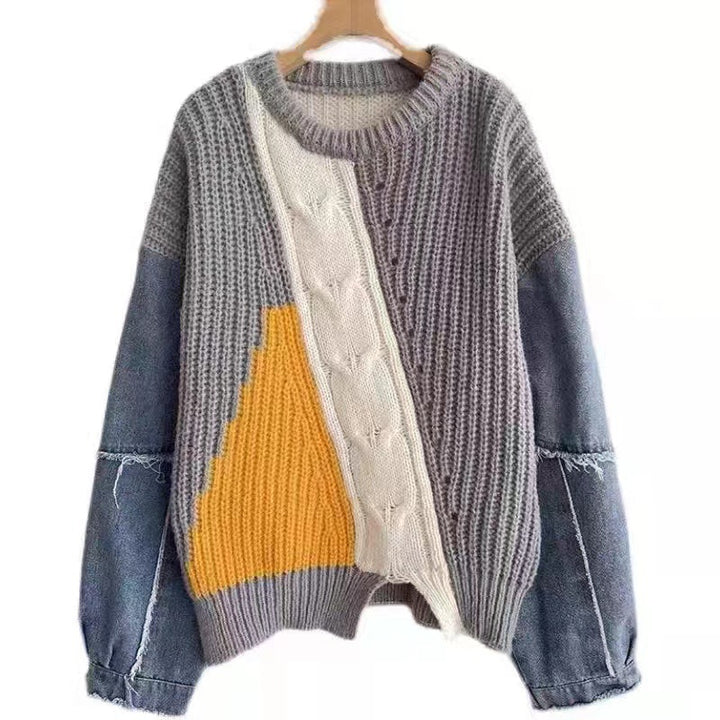 Drune | Patchwork-Pullover mit Denim-Ärmeln