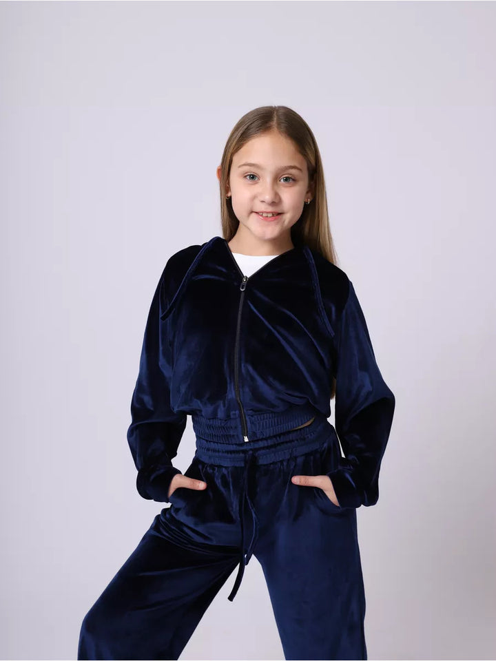 Damen Velours Sweatanzug mit Kapuze und elastischem Bund Drune