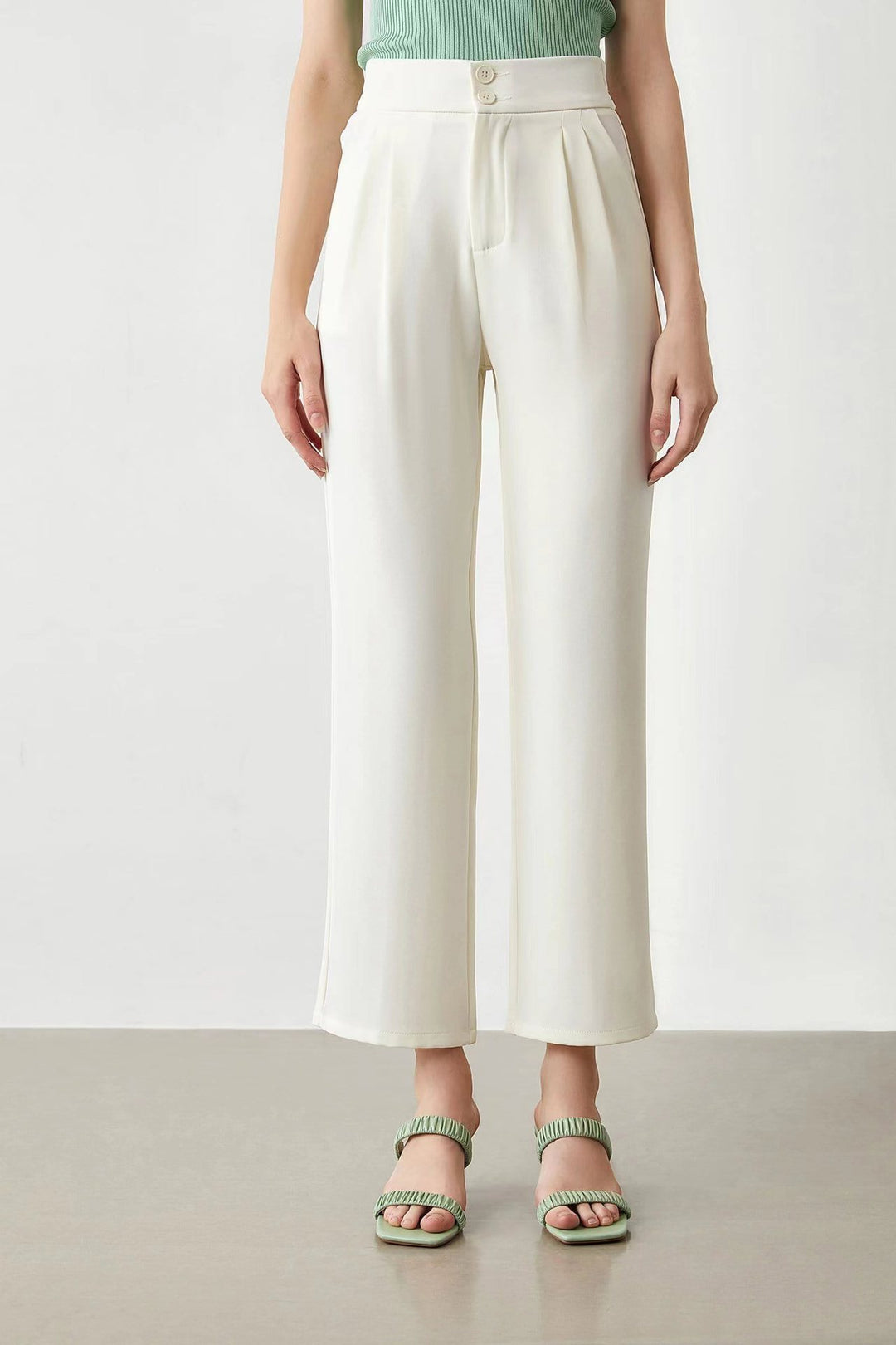 Damen elegante weite Stoffhose mit Bundfalten und hohem Taillenbündchen Drune