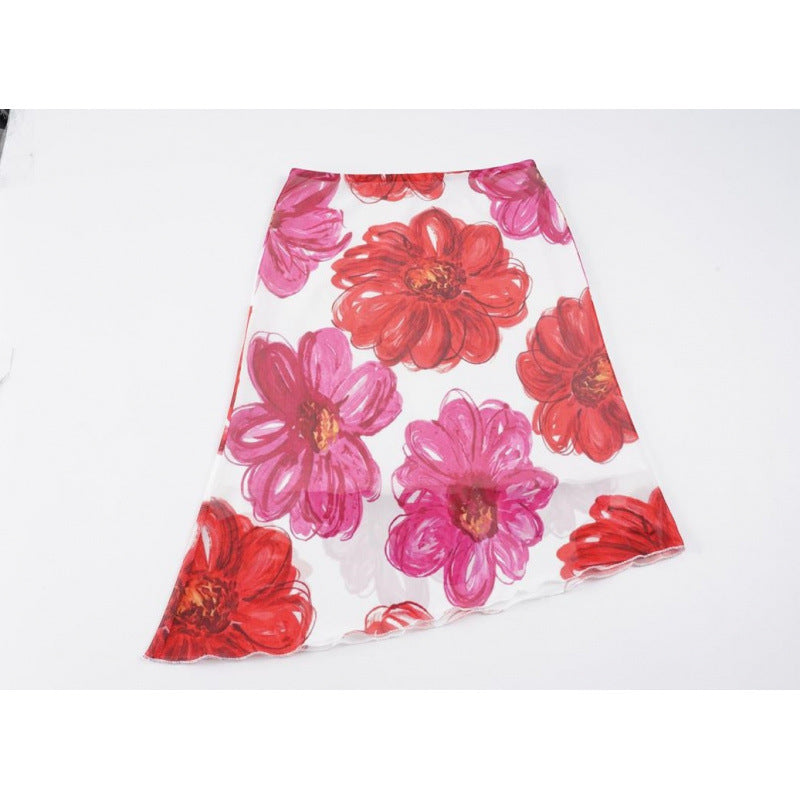 Damen Floral Maxi-Rock mit asymmetrischem Saum und elastischem Bund Drune
