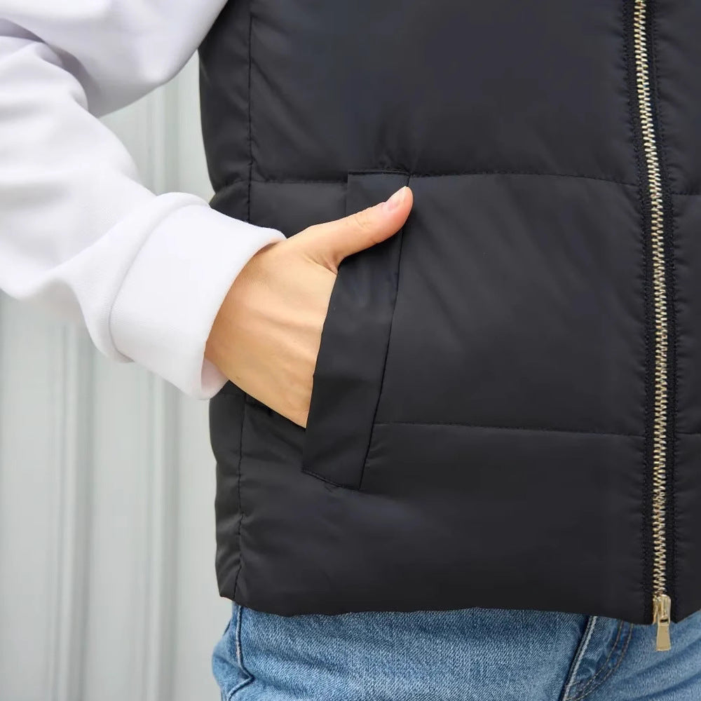 Damen elegante Steppweste mit hohem Kragen und praktischen Taschen Drune