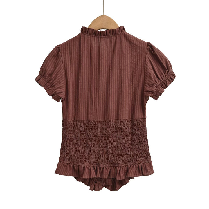Damen Kurzarmbluse mit Rüschendetails und gerafftem Design Drune