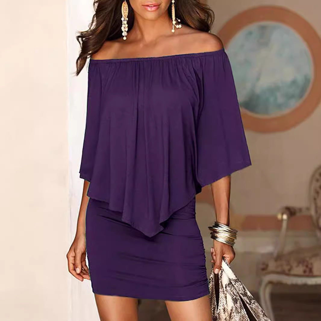 Damen Off-Shoulder Minikleid mit fließendem Oberteil und Taillenbetonung Drune
