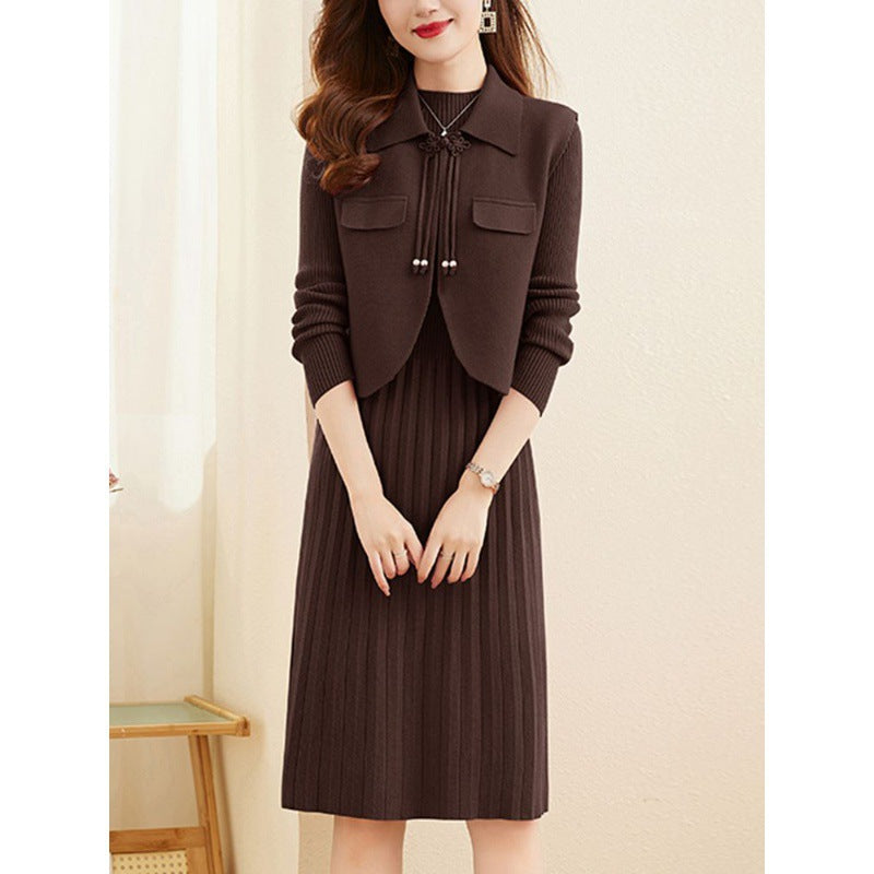 Damen Strickkleid mit kombiniertem Blazer-Design und feiner Rippstruktur Drune