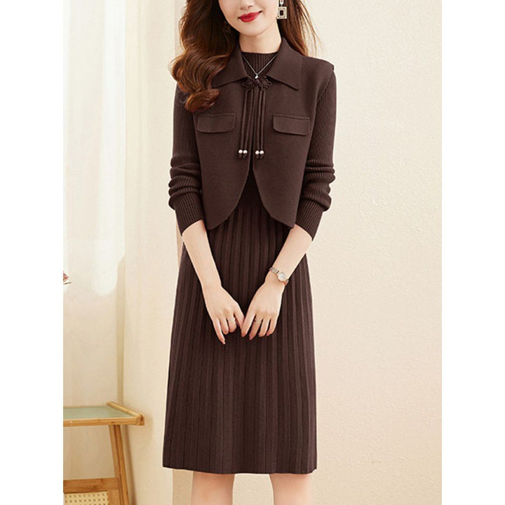 Damen Strickkleid mit kombiniertem Blazer-Design und feiner Rippstruktur Drune