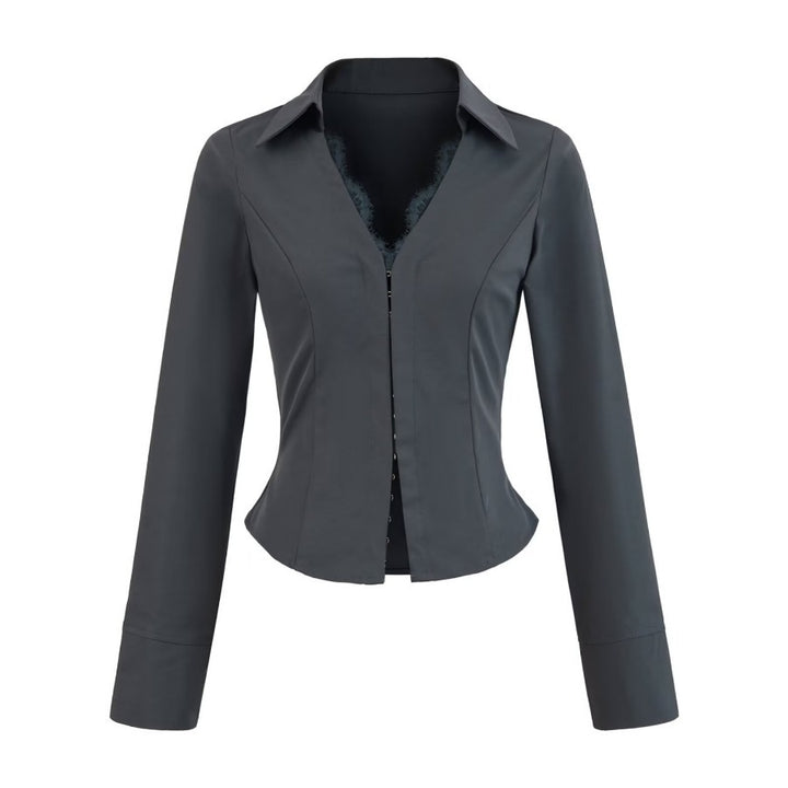 Damen figurbetonte Blazerjacke mit Spitzenbesatz Drune