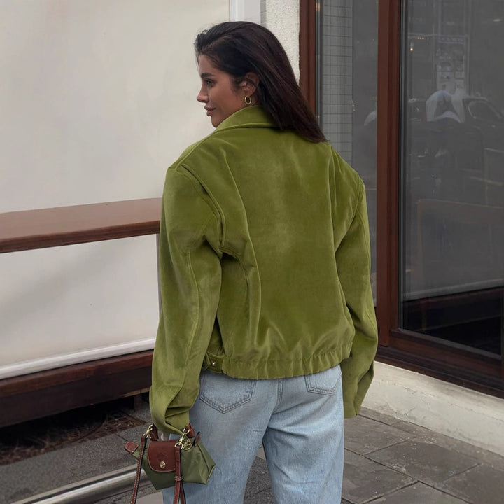 Damen Modische Bouclé-Jacke mit trendigem Kragen und elastischem Saum Drune