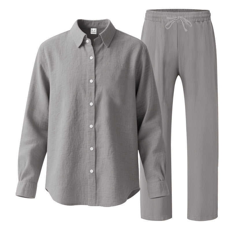 Damen nan komfortables Lounge-Set mit oversized Hemdbluse und elastischer Kordelzug-Hose Drune