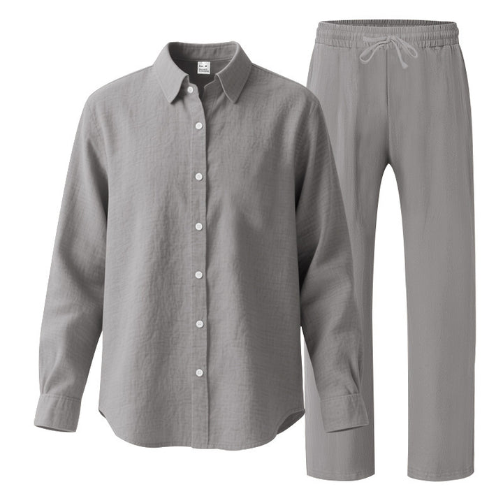 Damen nan komfortables Lounge-Set mit oversized Hemdbluse und elastischer Kordelzug-Hose Drune