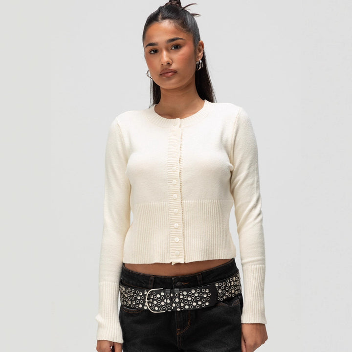 Damen Strickjacke mit kontrastierenden Knopfdetails Drune