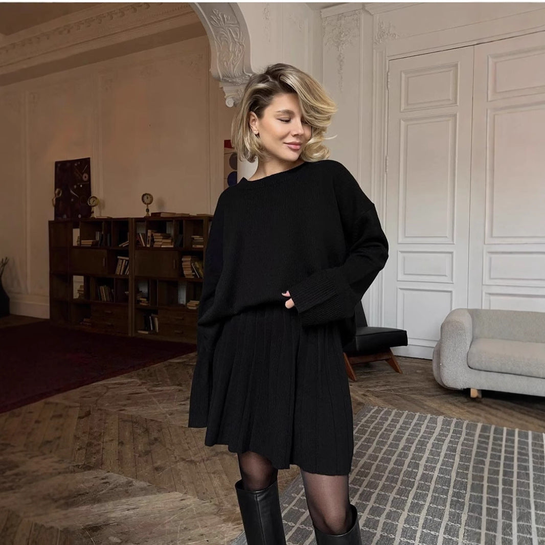 Damen gemütlicher Pullover mit weitem Schnitt und voluminösem Rock Drune