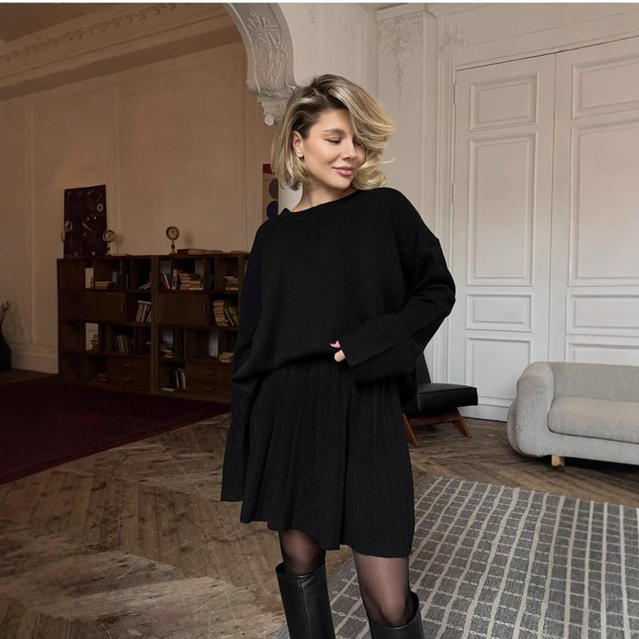 Damen gemütlicher Pullover mit weitem Schnitt und voluminösem Rock Drune