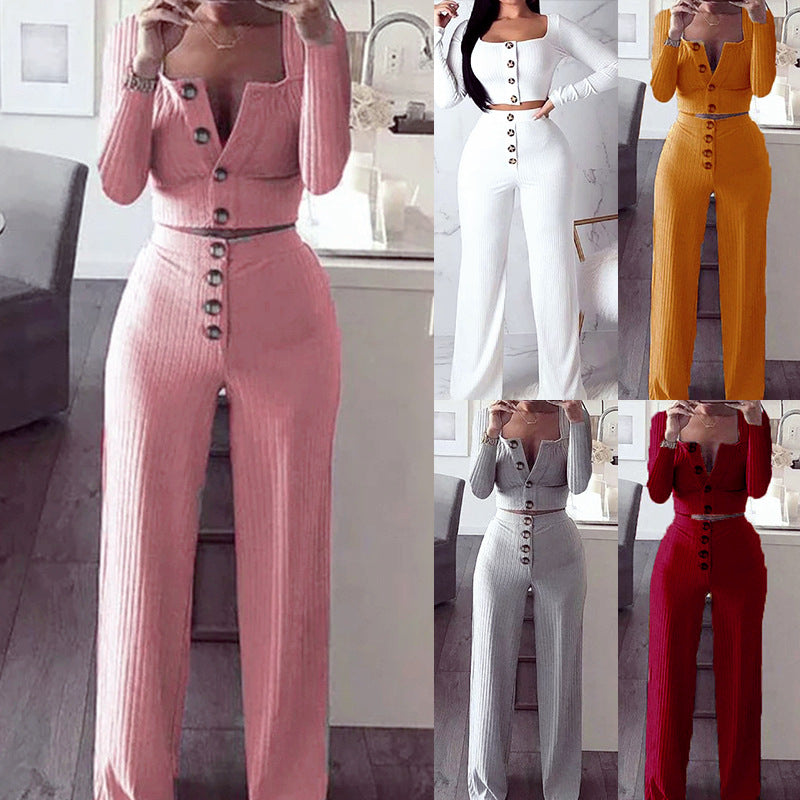 Damen Strick Set mit Knopfdetail Drune