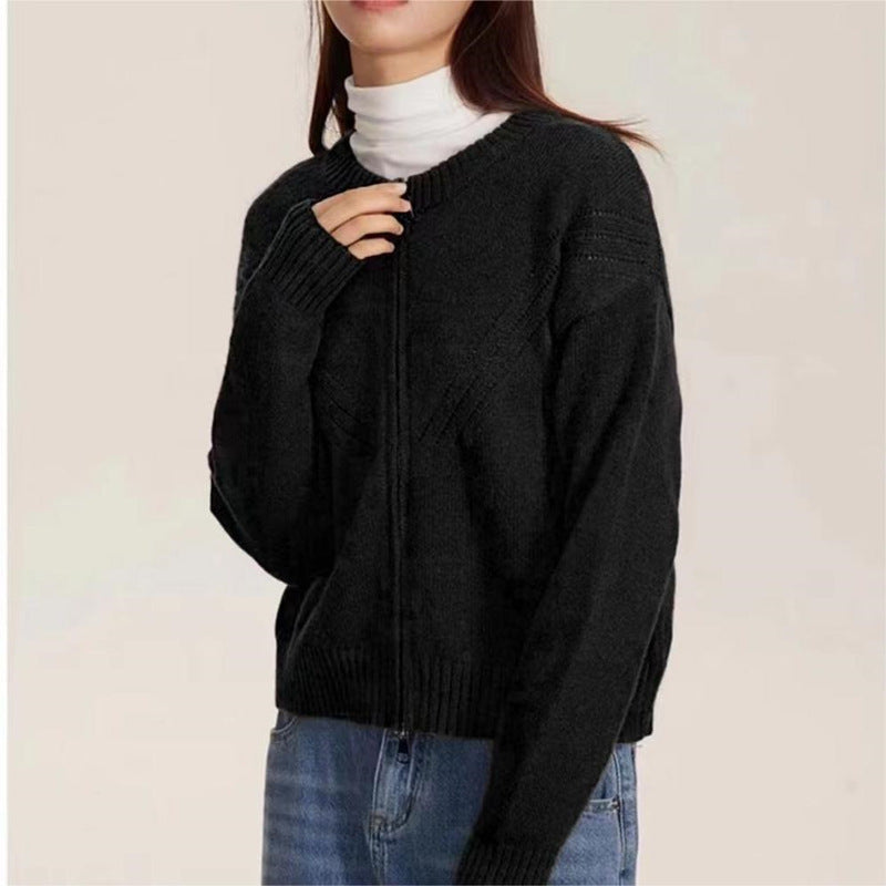 Damen kuschelige Strickjacke mit modernem Reißverschluss und feinem Strukturdesign Drune
