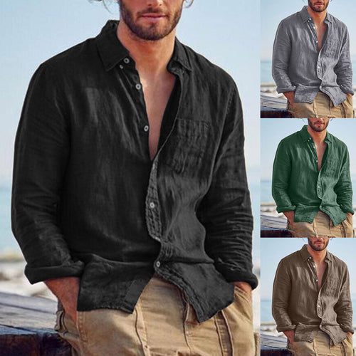 Herren nan Leinenhemd mit Brusttasche und lässiger Strandpassform Drune