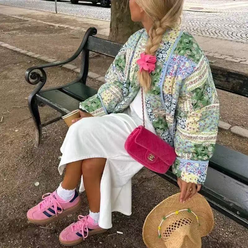 Damen Patchwork Kimono-Jacke im romantischen Design mit praktischen Taschen Drune