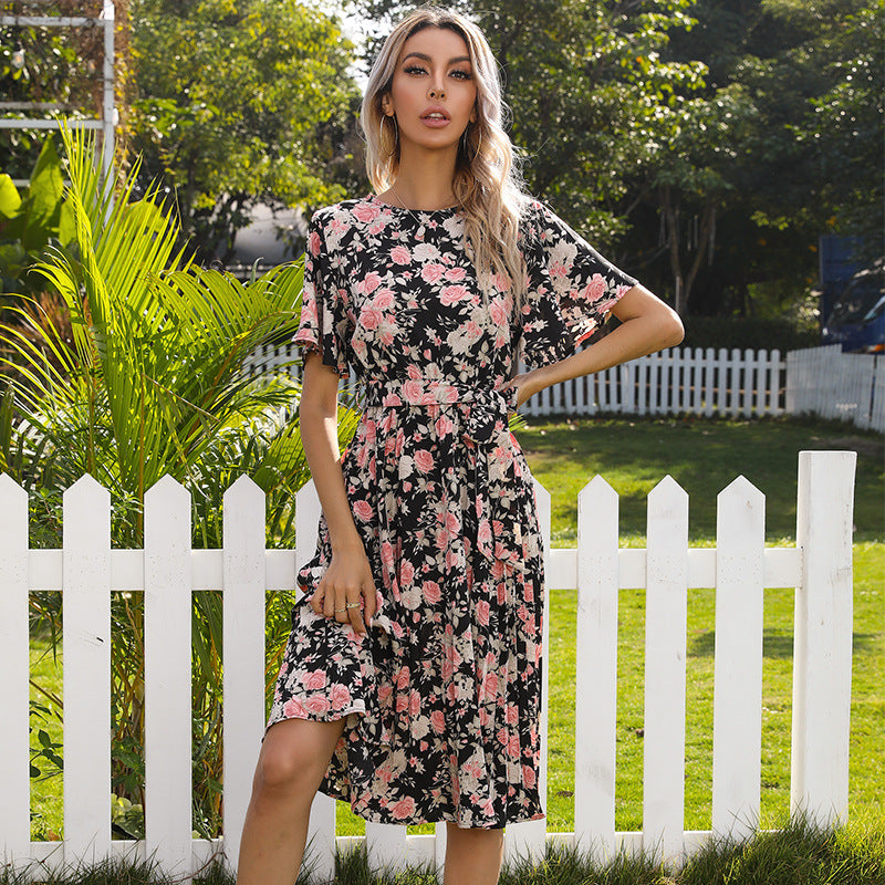 Damen Sommerliches Wickelkleid mit floralem Design und Taillengurt Drune
