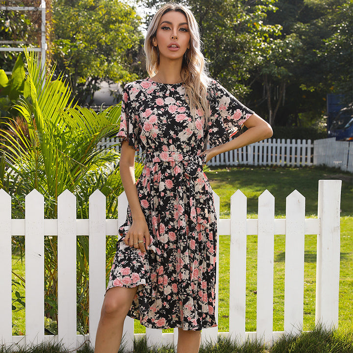 Damen Sommerliches Wickelkleid mit floralem Design und Taillengurt Drune