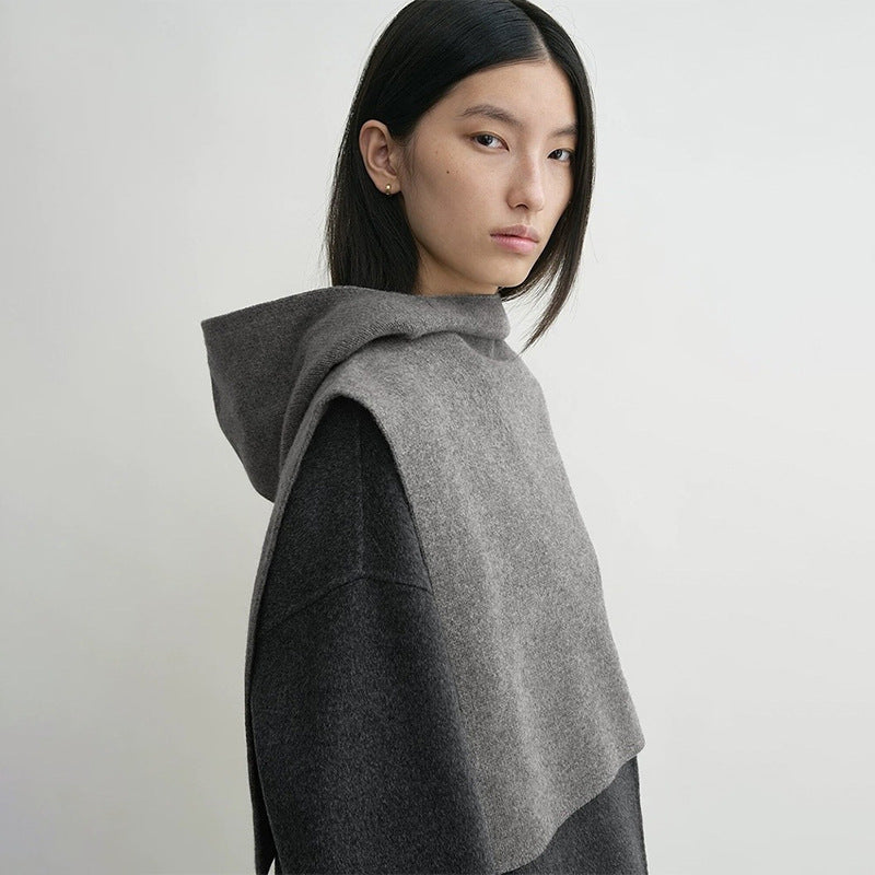 Damen kuscheliger Strickpullover mit Kapuze Drune