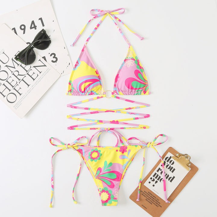 Damen Triangel-Bikini-Set mit verstellbaren Trägern und floralem Design Drune