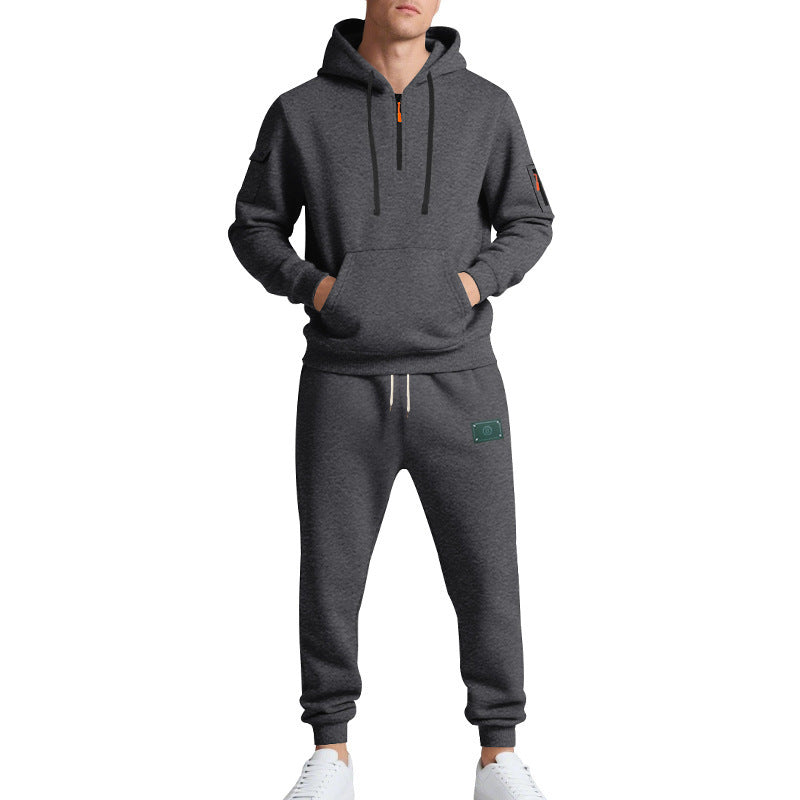 Herren nan Half-Zip Kapuzenpullover und tapered Jogginghose Set mit Kängurutasche, Reißverschlussdetails und elastischem Tunnelzugbund Drune