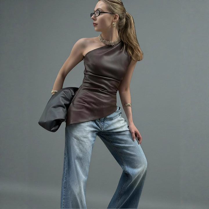 Damen asymmetrisches Top mit innovativem Drapierungsdesign Drune