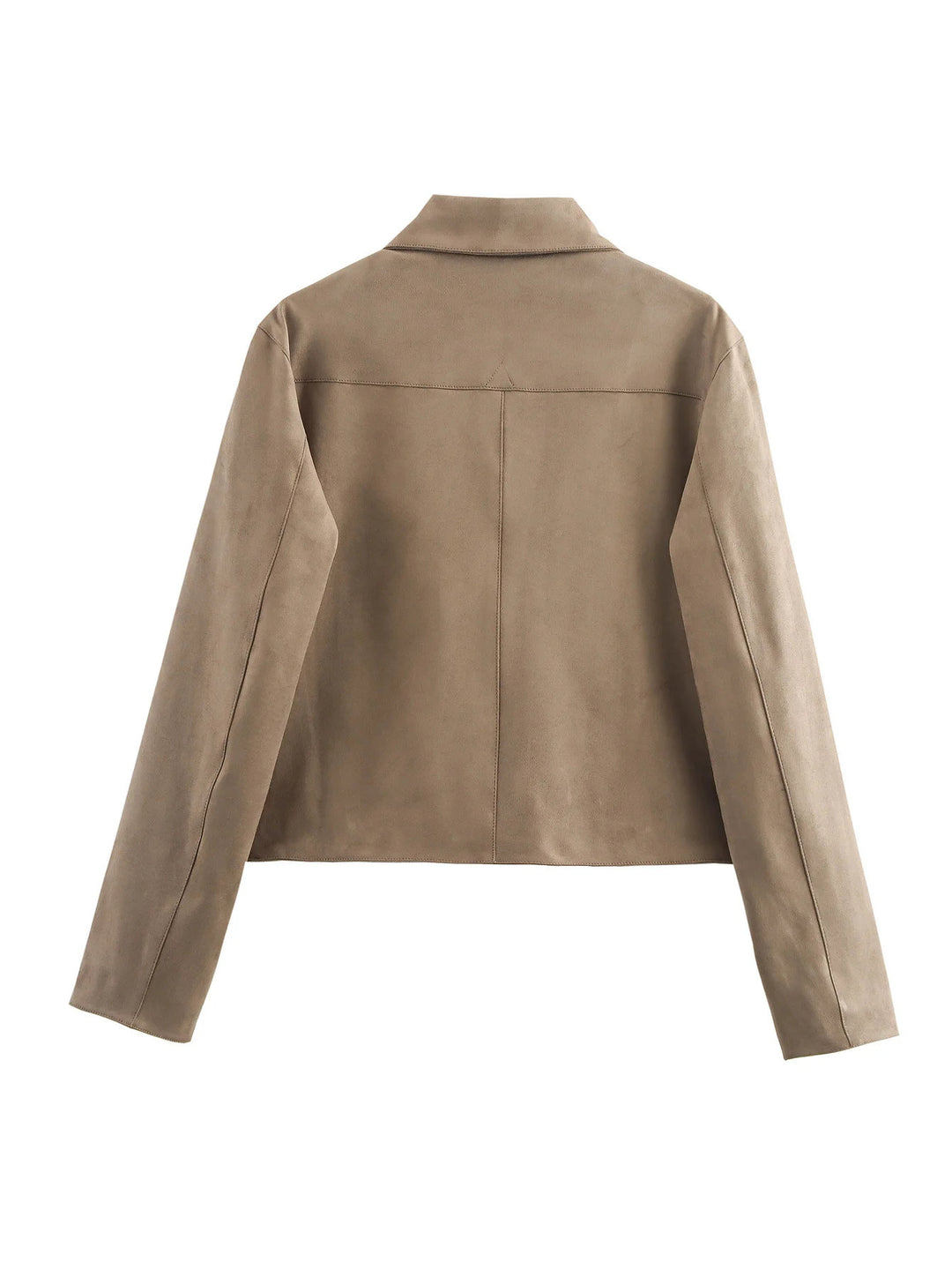 Damen modische Kurzjacke aus hochwertigem Wildlederimitat mit praktischen Taschen Drune