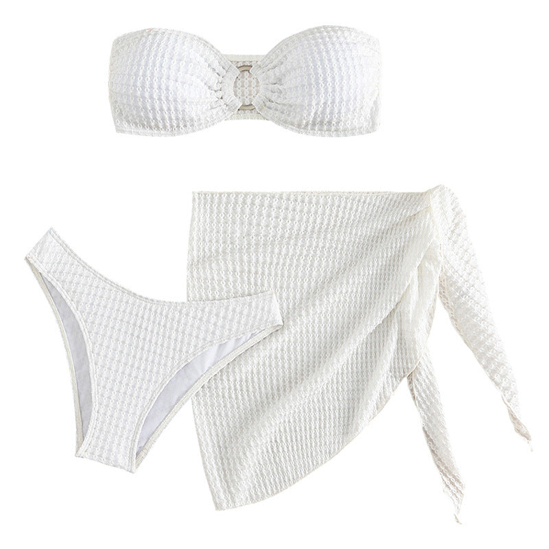 Damen Bandeau-Bikini mit durchbrochenem Design und kombinierbarem Rock Drune