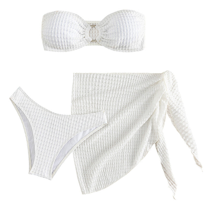 Damen Bandeau-Bikini mit durchbrochenem Design und kombinierbarem Rock Drune