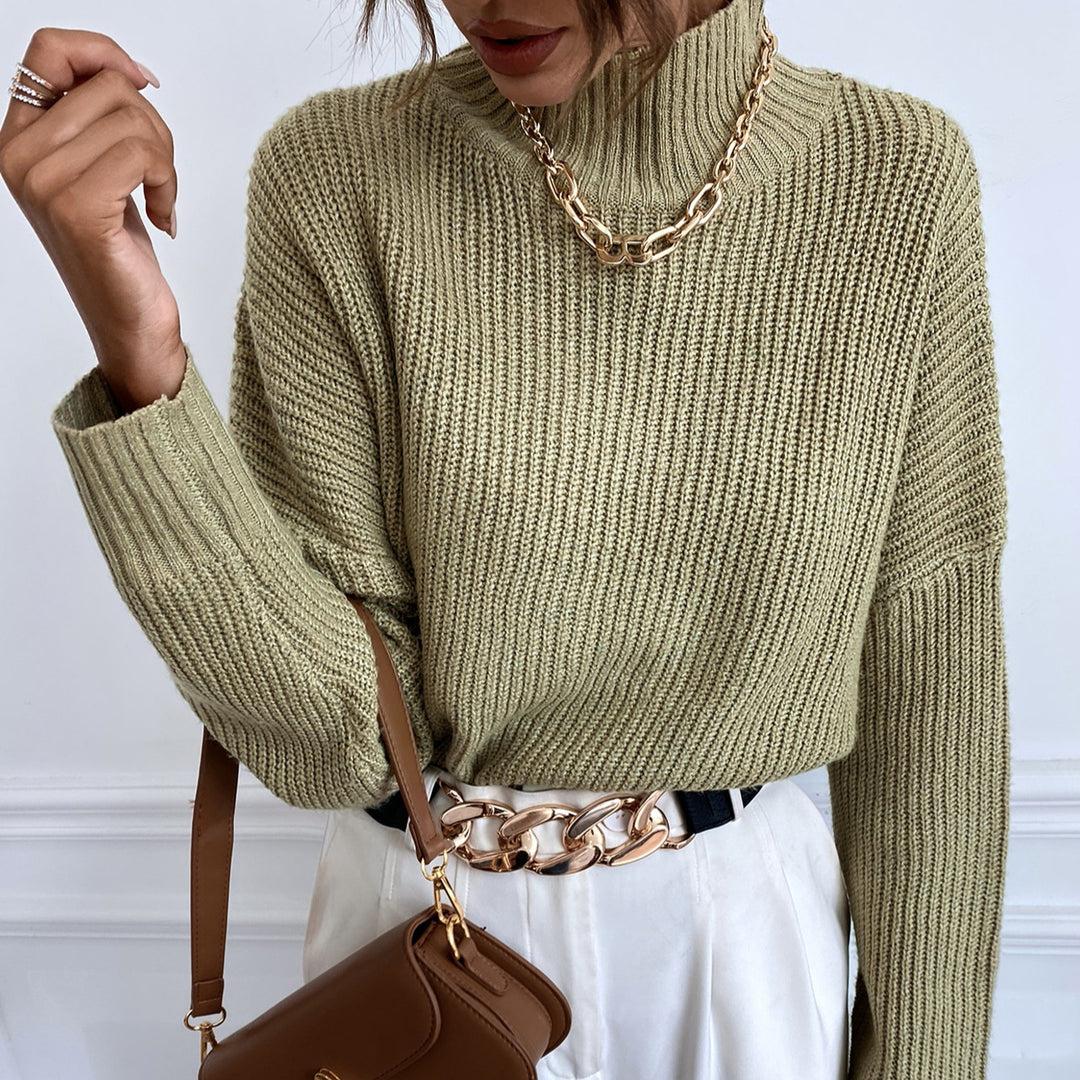 Damen Grober Strickpullover mit Stehkragen und überschnittenen Schultern Drune