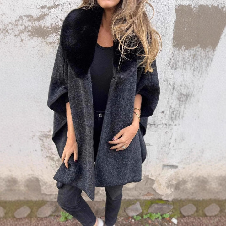 Damen elegante Übergangsjacke mit luxuriösem Kunstpelzkragen Drune