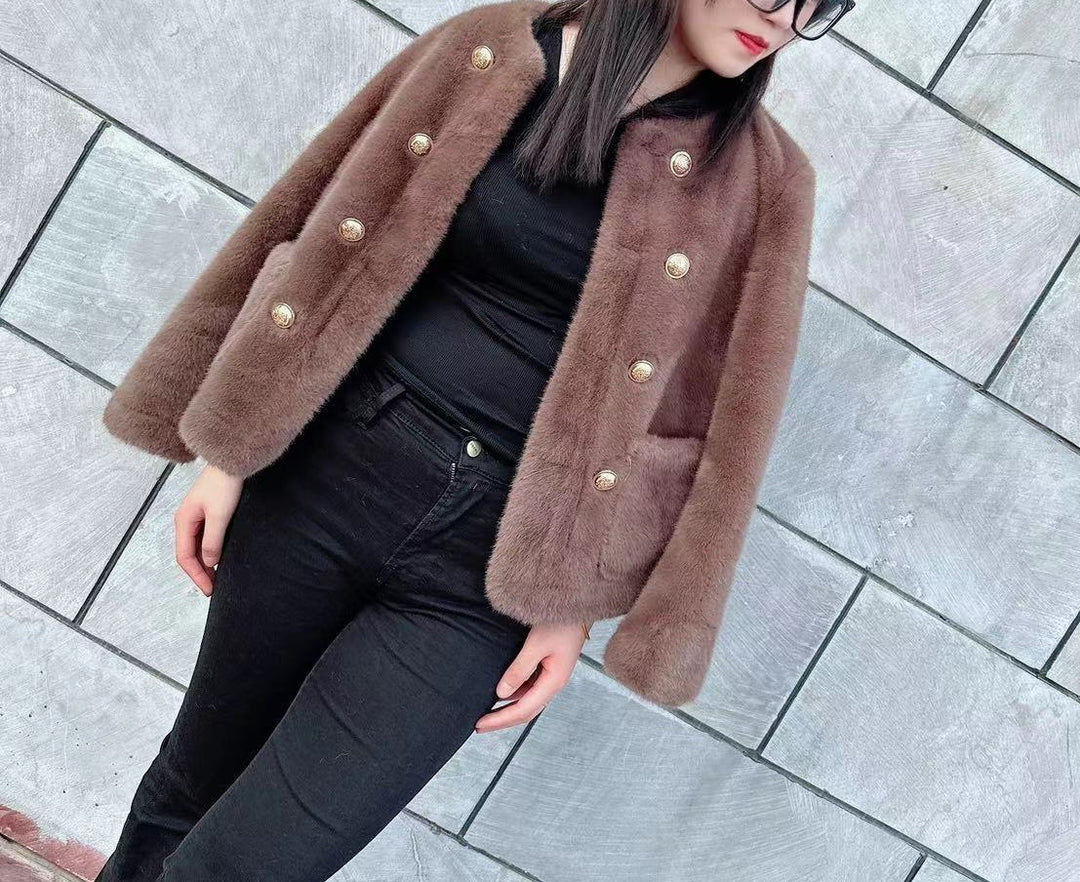 Damen Modische Softjacke mit eleganten Knöpfen Drune