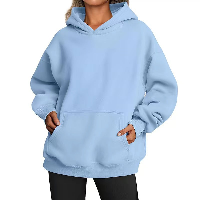 Damen nan Longline-Oversize Hoodie mit tiefer Schulter, verstärkter Kängurutasche und geripptem Saum Drune