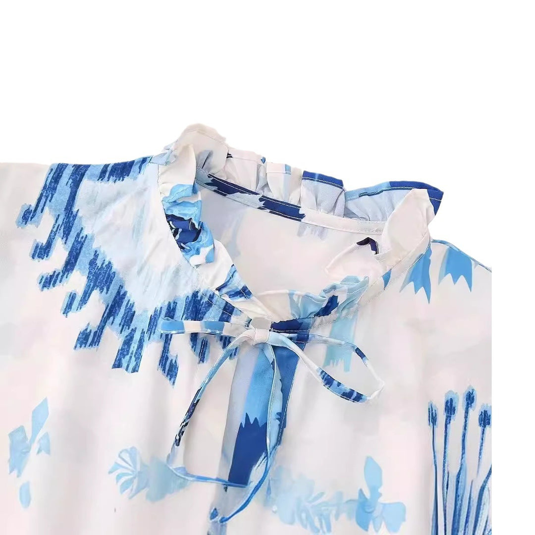 Damen Modische halbärmelige Bluse mit voluminösen Ärmeln Drune