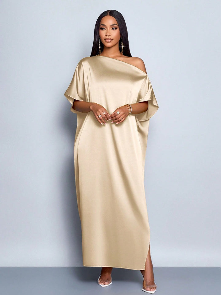 Damen Maxikleid mit asymmetrischem Schnitt und elegantem Fall Drune