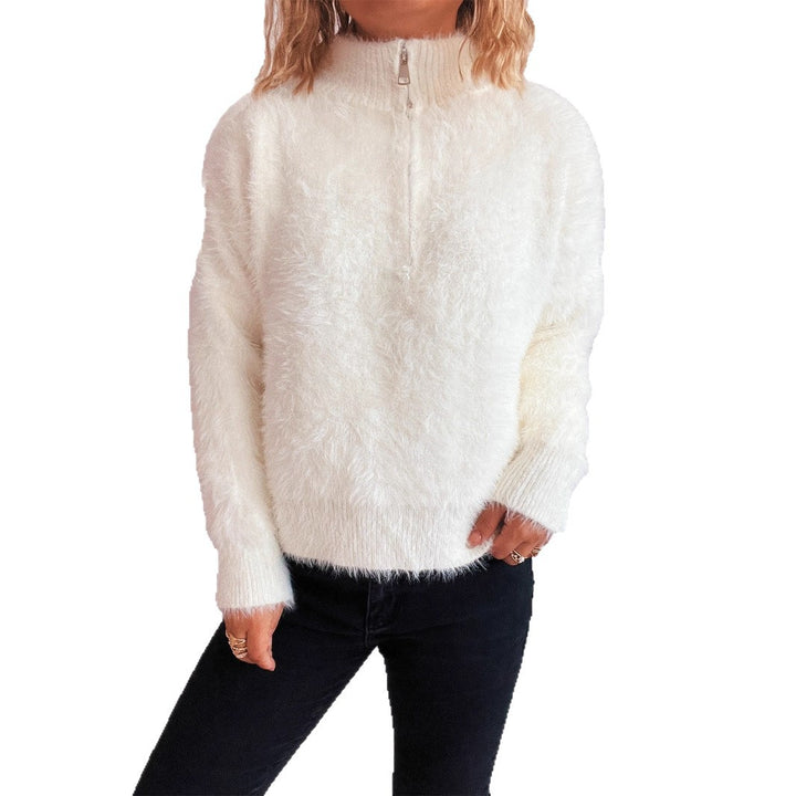 Damen kuscheliger Pullover mit hohem Kragen und Reißverschluss Drune