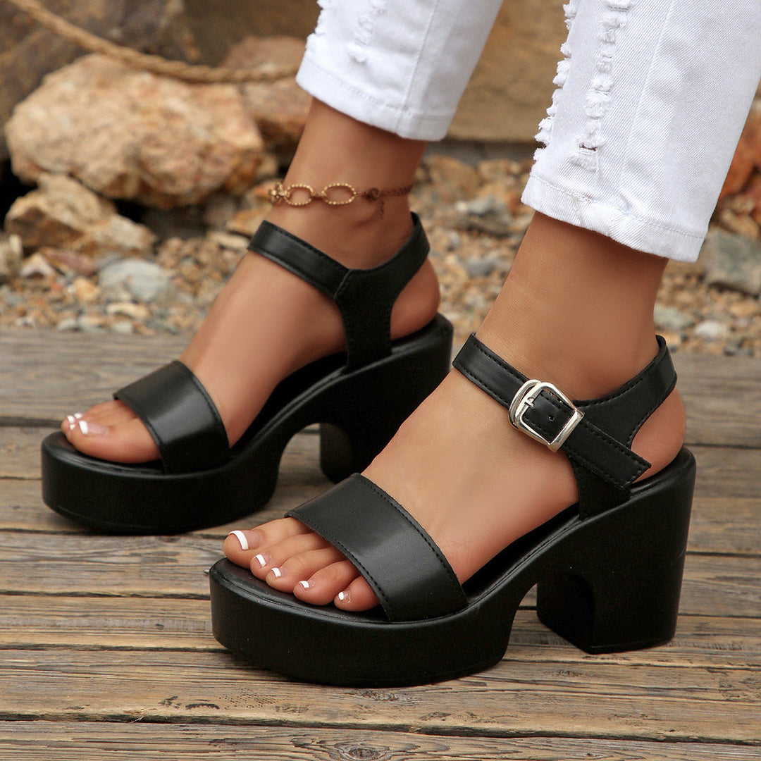 Damen Plateau-Sandaletten mit modischem Riemendesign und eleganter Schnallenapplikation Drune
