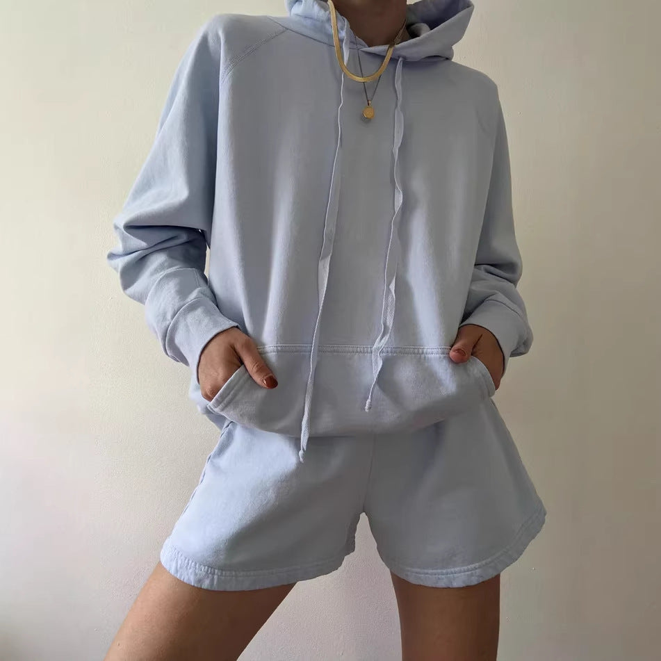 Damen gemütliches Hoodie und Shorts-Set Drune