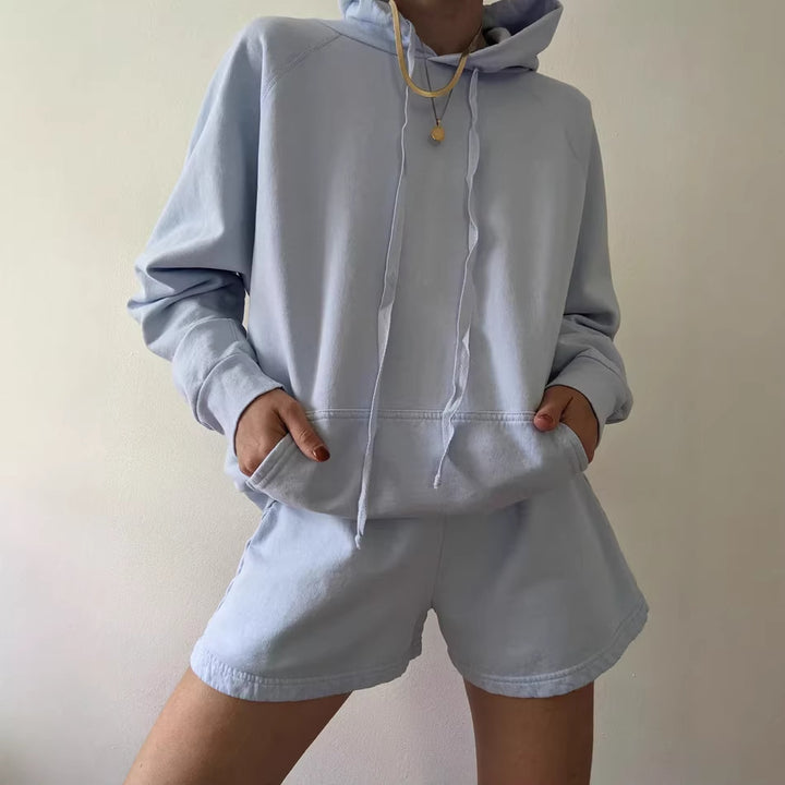 Damen gemütliches Hoodie und Shorts-Set Drune